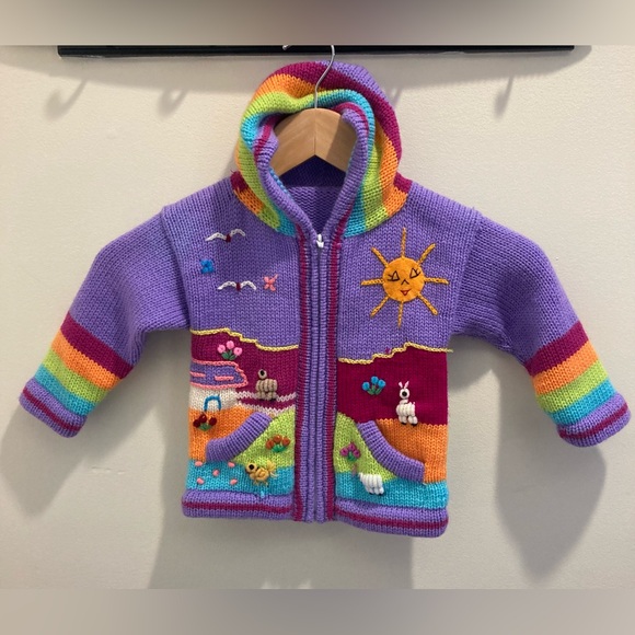 Other - Colorful Knit Children's Hooded Sweater Peruvian Style